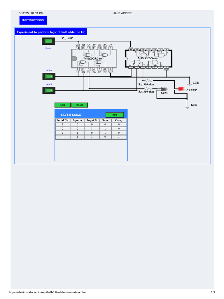 Half Adder Logic Experiment Guide | PDF