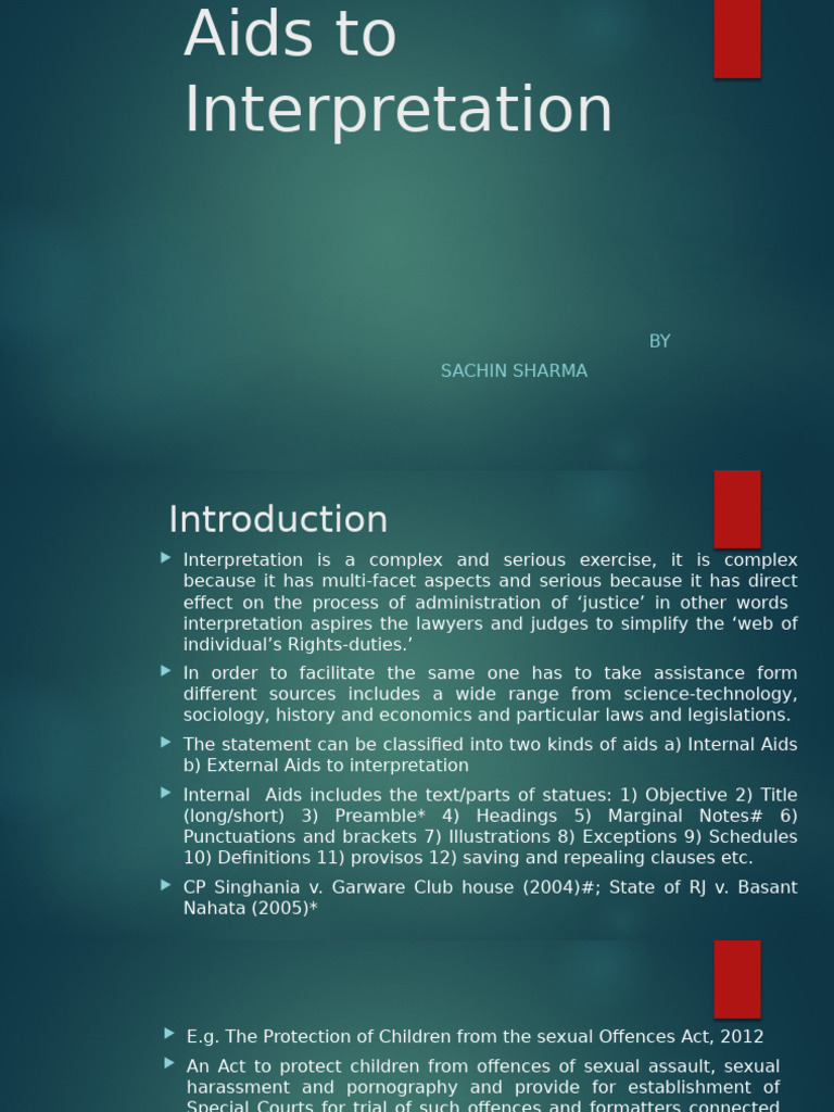 Aids To Interpretation | PDF | Bill (Law) | Plain Meaning Rule