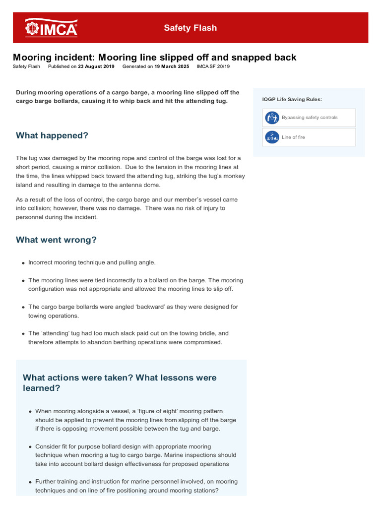Mooring Incident - Mooring Line Slipped Off and Snapped Back | PDF ...
