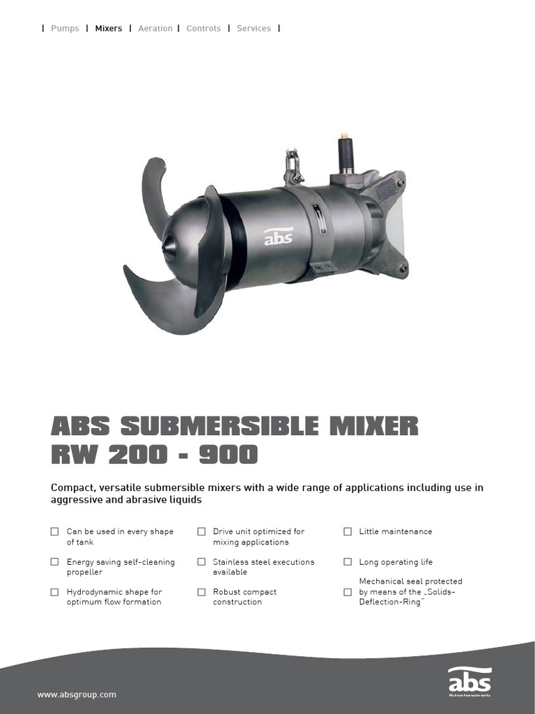 ABS RW Series Submersible Mixers | PDF | Pump | Chemical Engineering