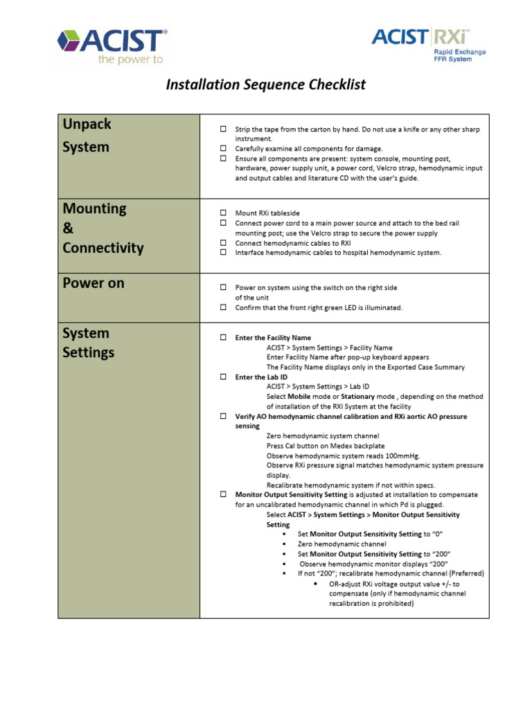 RXi Installation Checklist | PDF | Power Supply | Computer Engineering