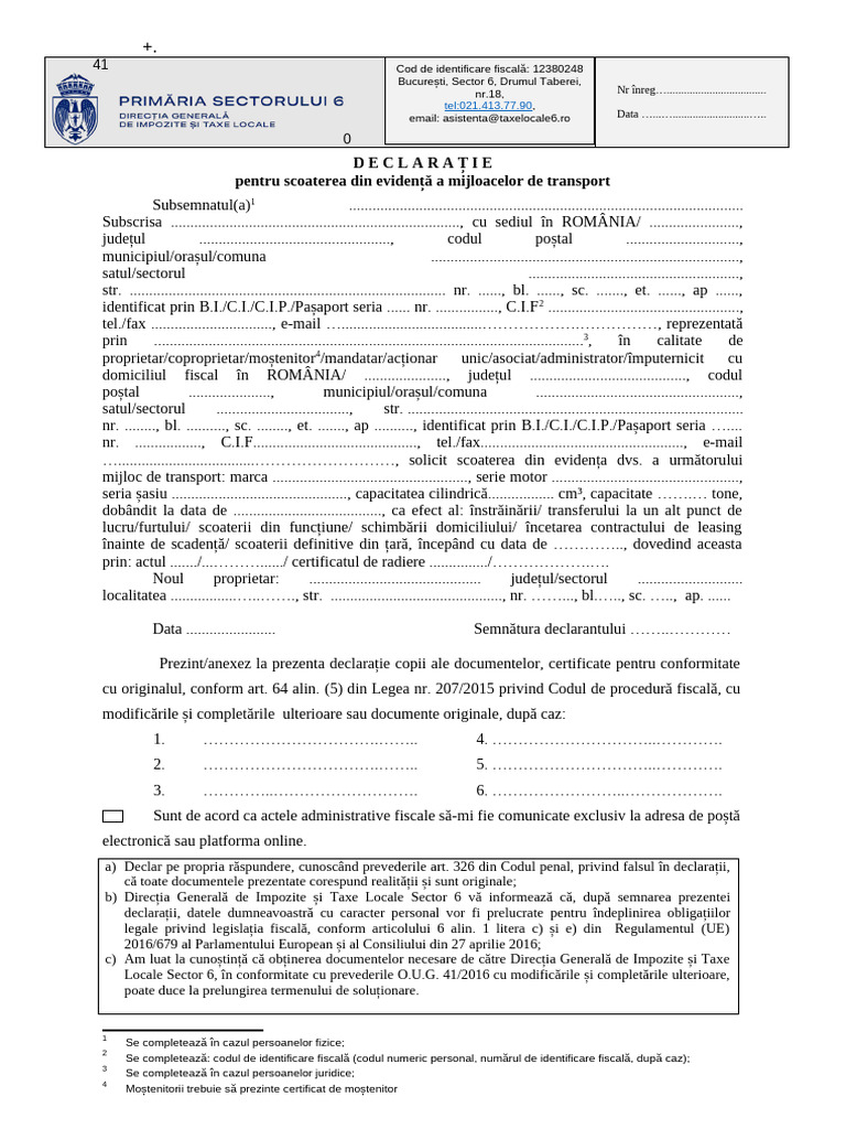 Declaratie Încetare Auto 2024 | PDF