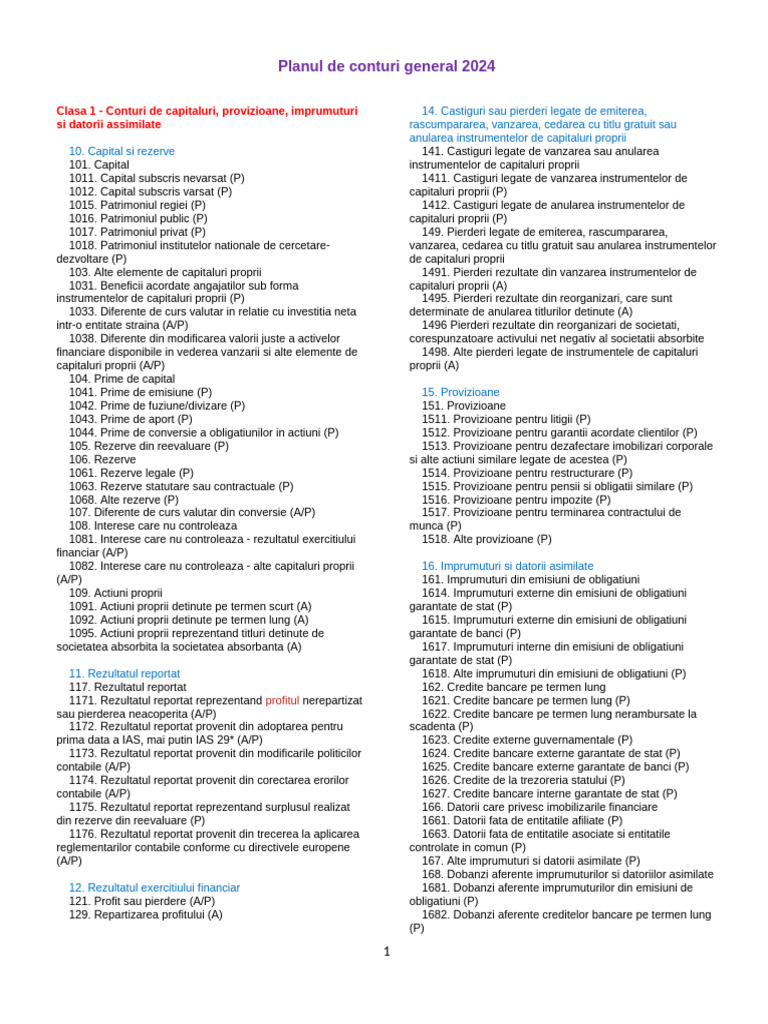Planul de Conturi General 2024 | PDF