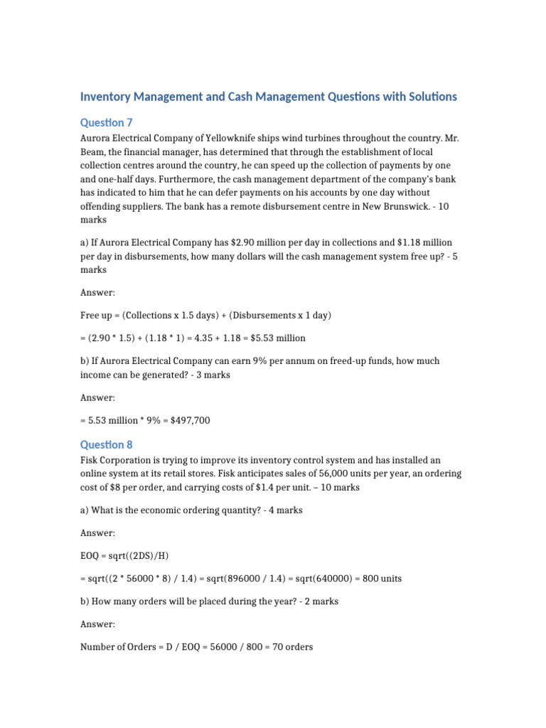Inventory and Cash Management Solutions | PDF