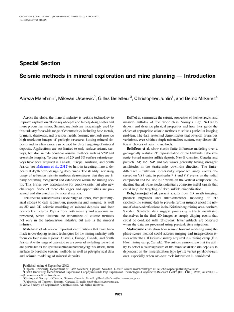 Seismic Methods in Mineral Exploration and Mine Planning Introduction ...