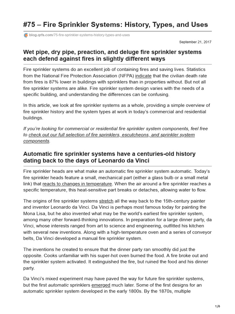 Fire Sprinkler Systems: History & Types | PDF | Fire Sprinkler System ...