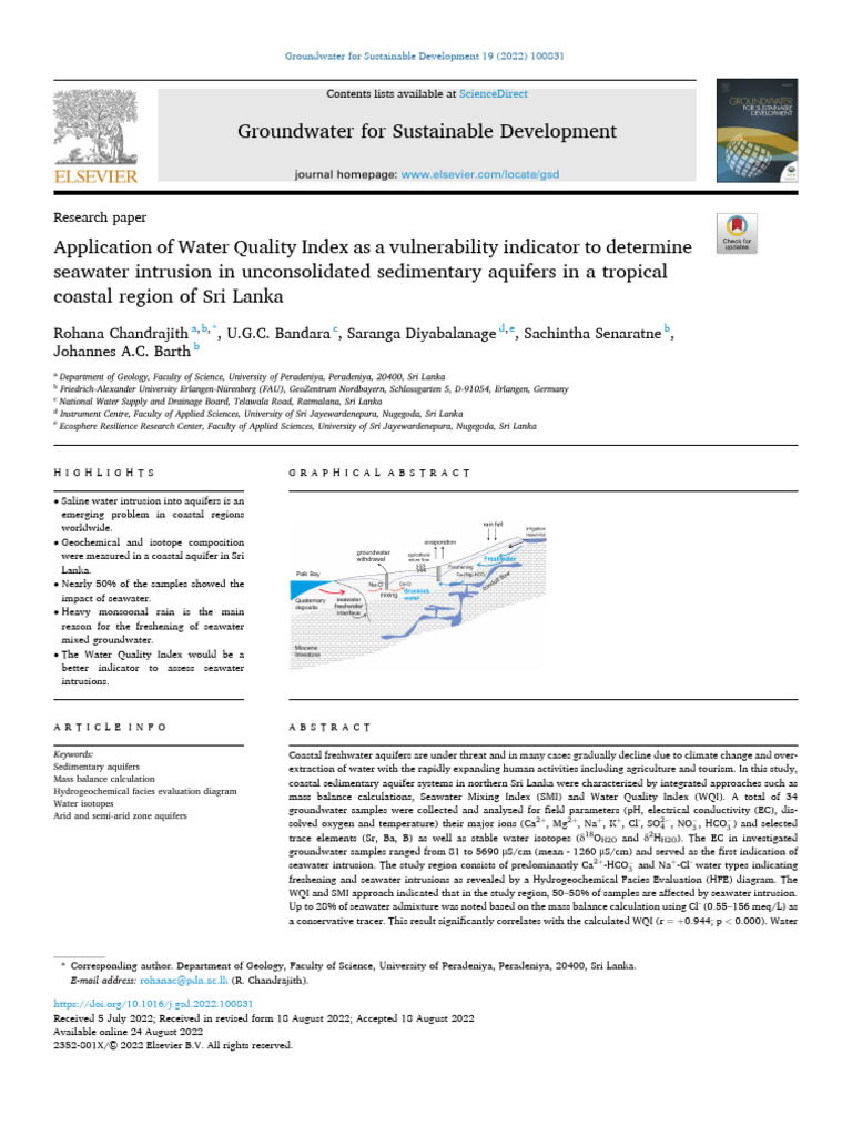 Application of Water Quality Index As A Vulnerability Indi 2022 ...