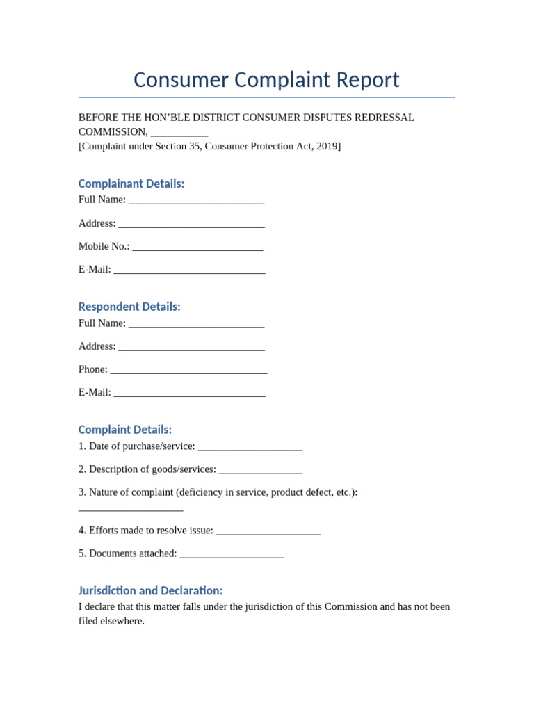 Consumer Complaint Format 2019 | PDF