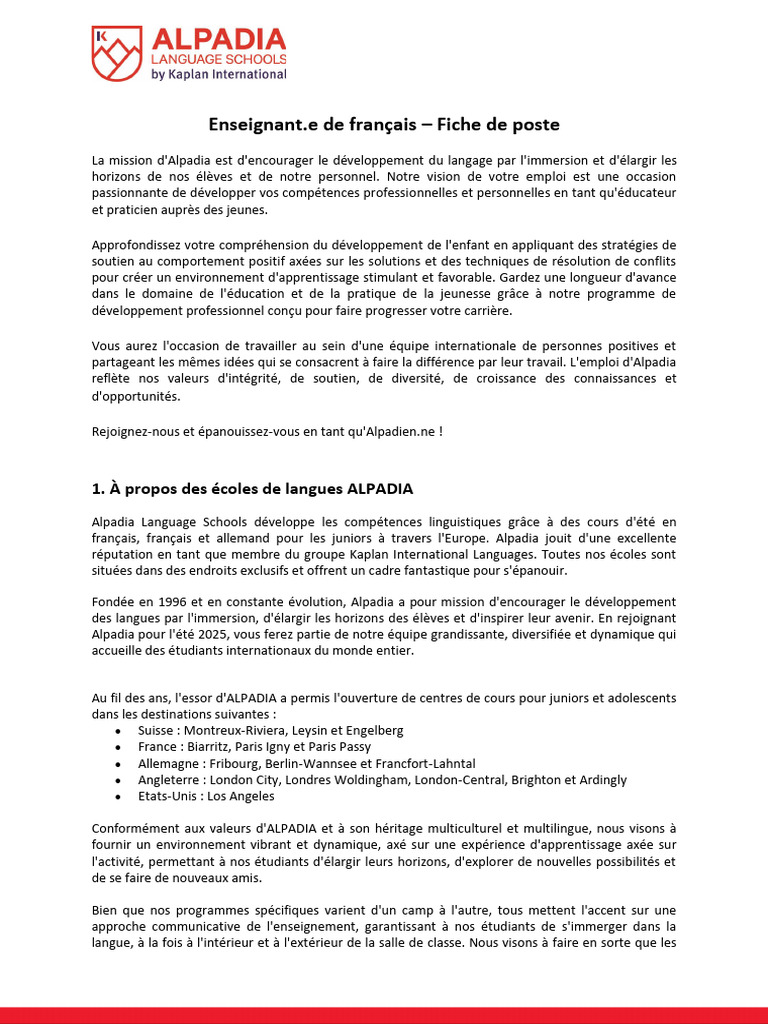 Enseignant.e de français à Alpadia Lahntal | PDF | Apprentissage ...