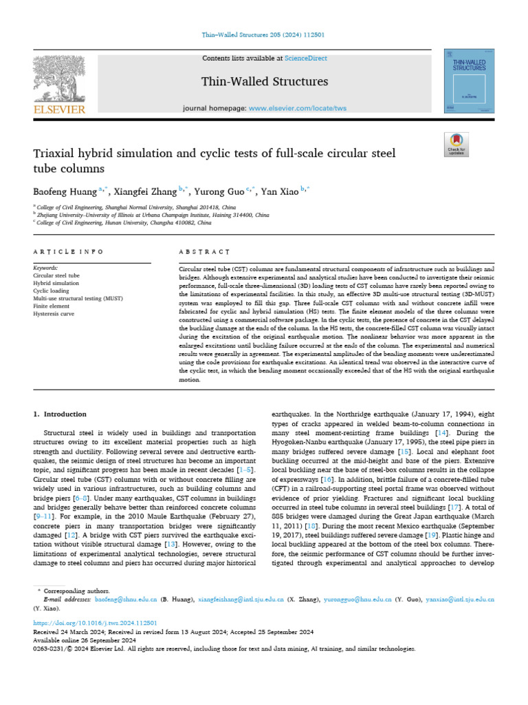 Triaxial Hybrid Simulation and Cyclic Tests of Full-Scale Circular ...