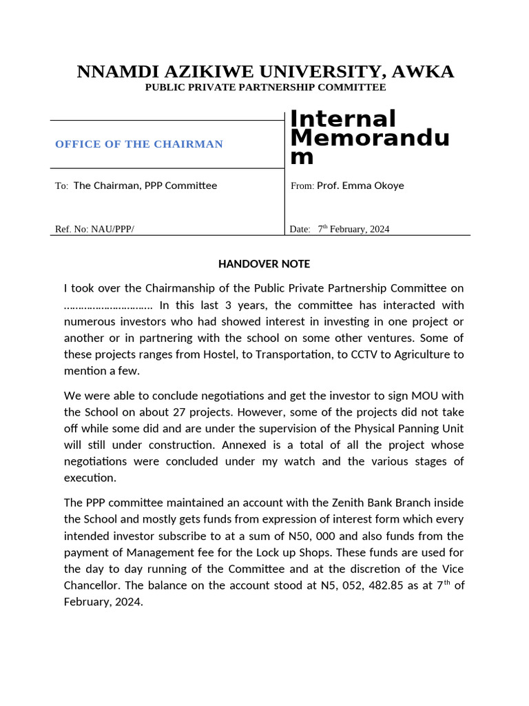 PPP Committee Handover Note Summary | PDF | Private Sector