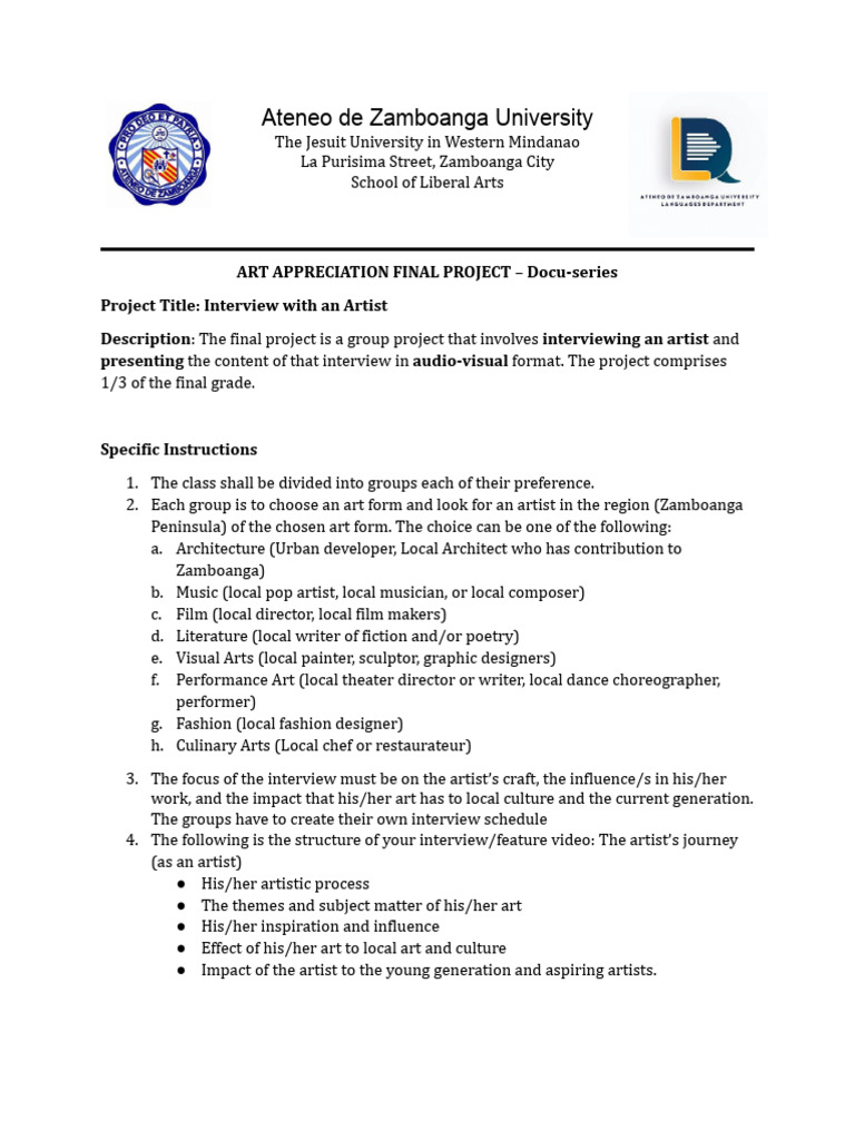Artist Interview Project Guide | PDF | Liberal Arts Education | The Arts