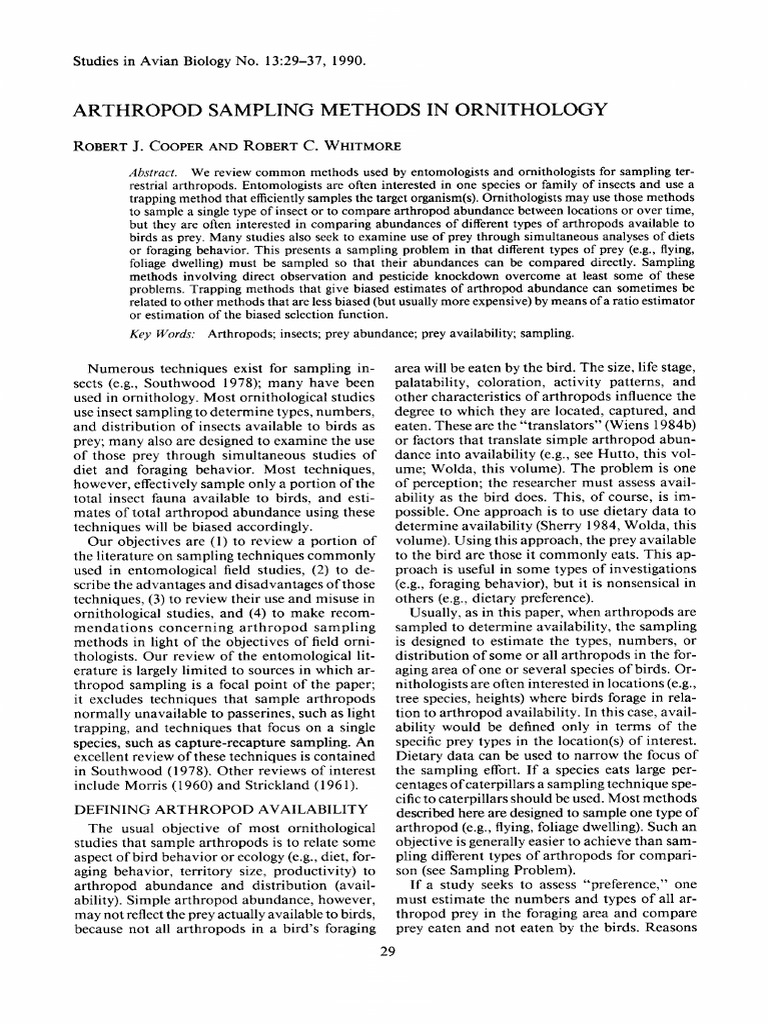 Arthropod Sampling Methods in Ornithology - Robert J. Cooper, Robert C ...