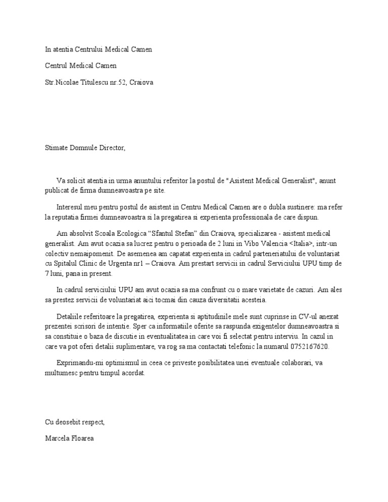 Scrisoare de intentie