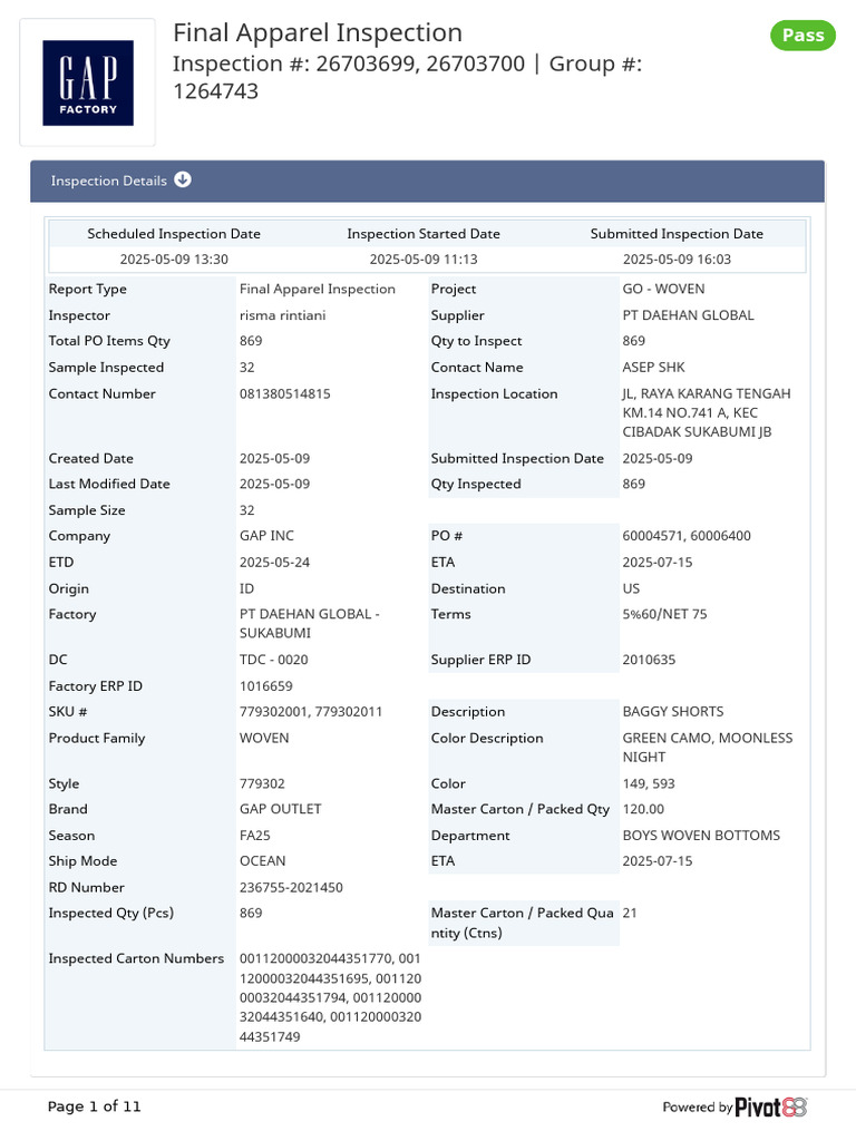 Final Apparel Inspection Report 2025 | PDF | Seam (Sewing) | Sewing
