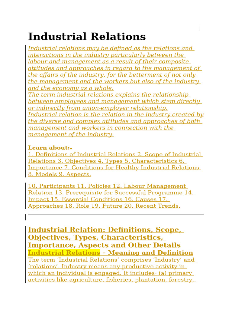 Industrial Relations | PDF | Labour Law | Employment