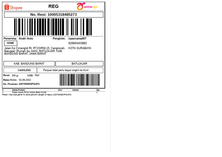 Pesanan Sharp Aquos R3 di Surabaya | PDF