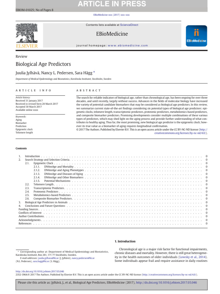 Biological Age Predictors Review | PDF | Senescence | Telomere