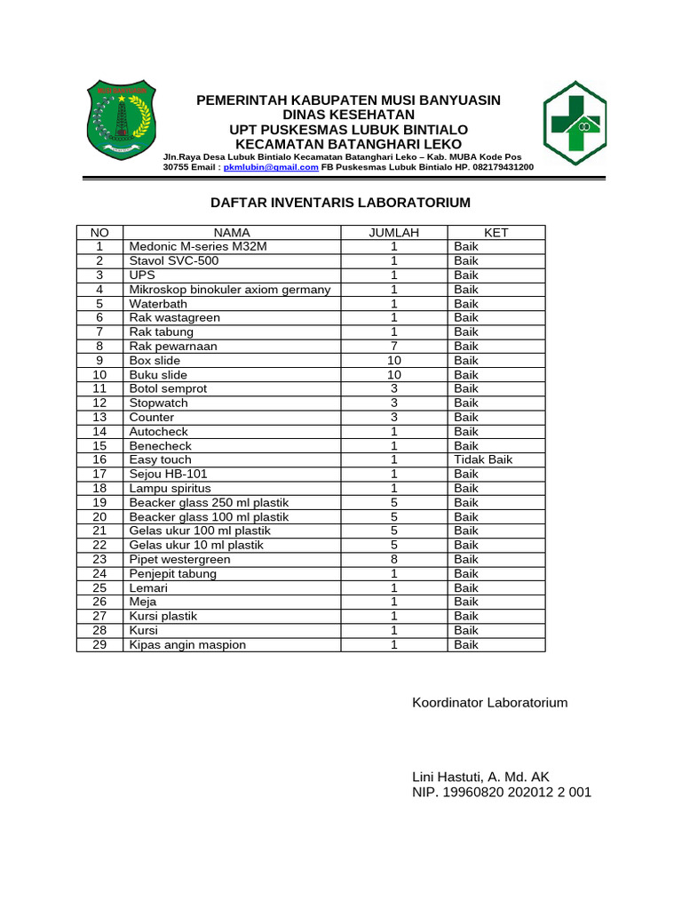 DAFTAR INVENTARIS LABOR | PDF