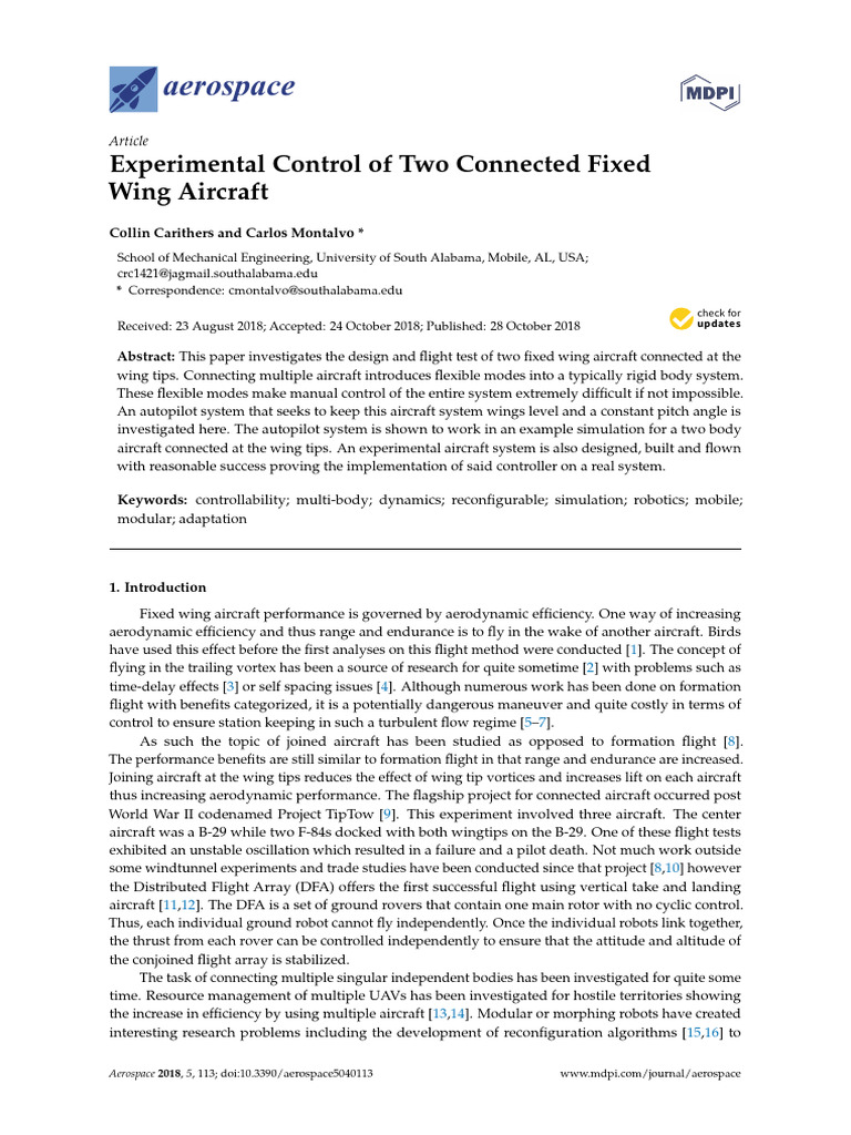 Experimental Control of Two Connected Fixed Wing A | PDF | Aerospace ...