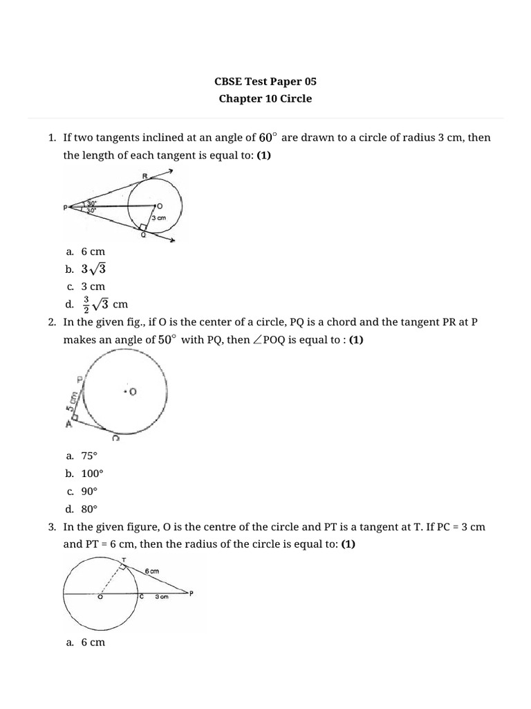 Chapter 10 Circles Test 05 | PDF | Circle | Perpendicular
