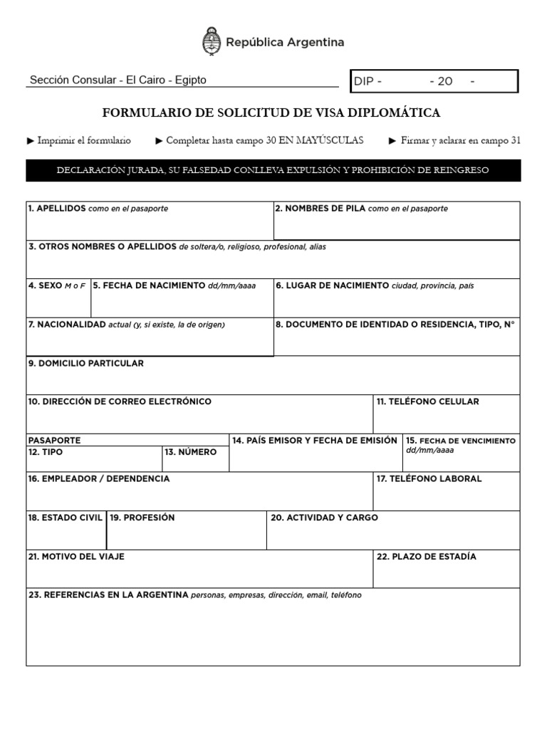 Formulario Diplomático - Español | PDF | Visa de viaje