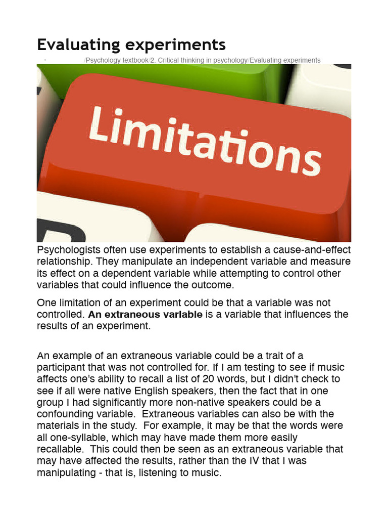 Evaluating Experimental Methodology In Psychology Pdf Experiment