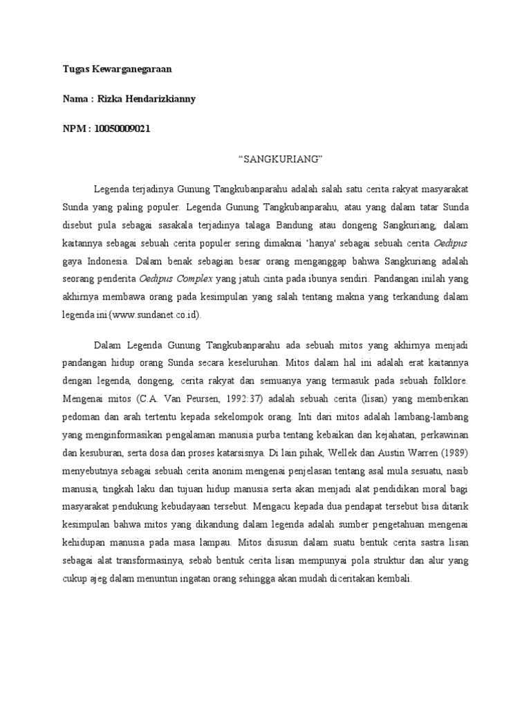 10050009021 Sangkuriang Legenda Terjadinya Gunung Tangkubanparahu Adalah Salah Satu