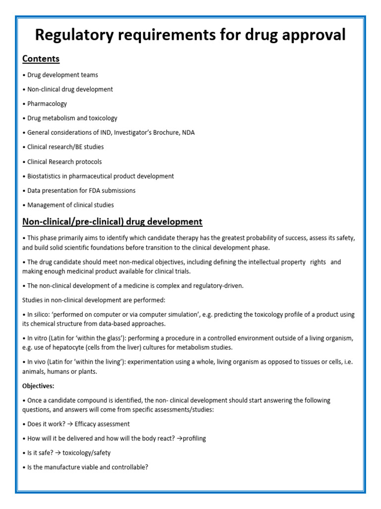 Drug Approval Regulatory Requirements | PDF | Drug Development ...