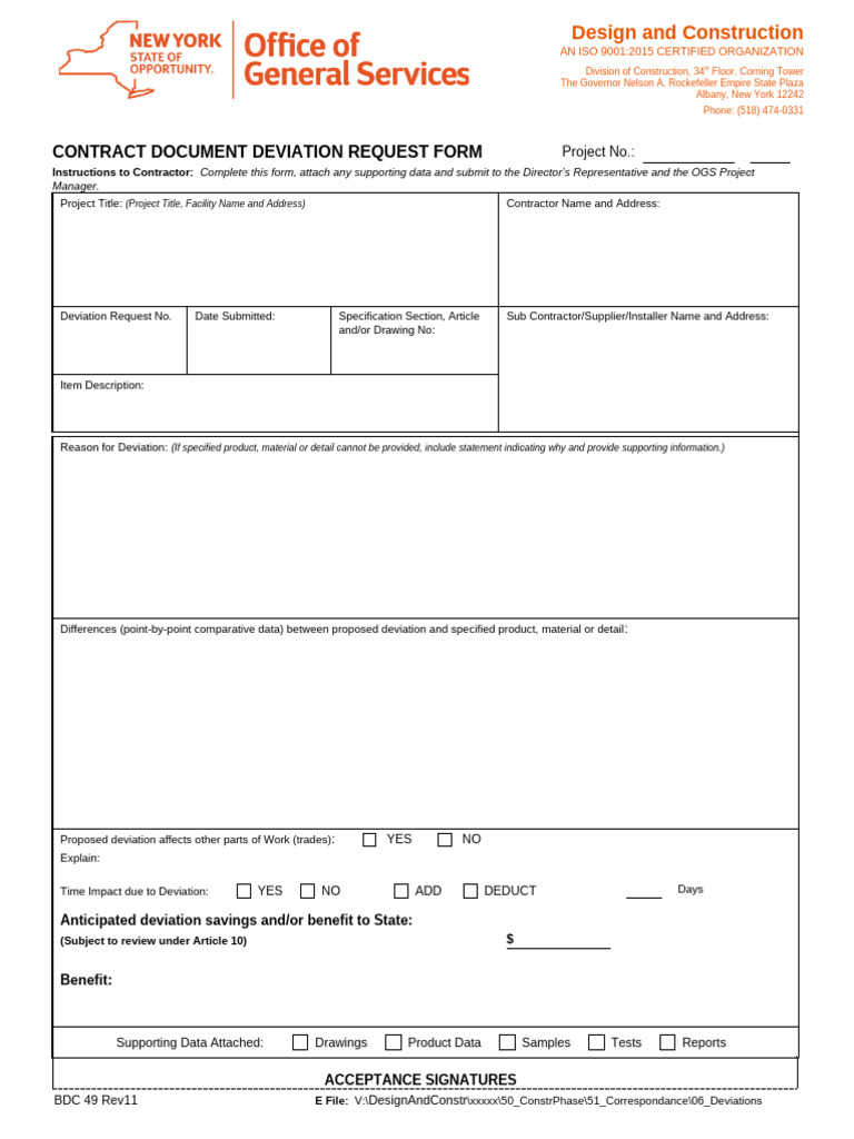 Contract Document Deviation Request Form | PDF