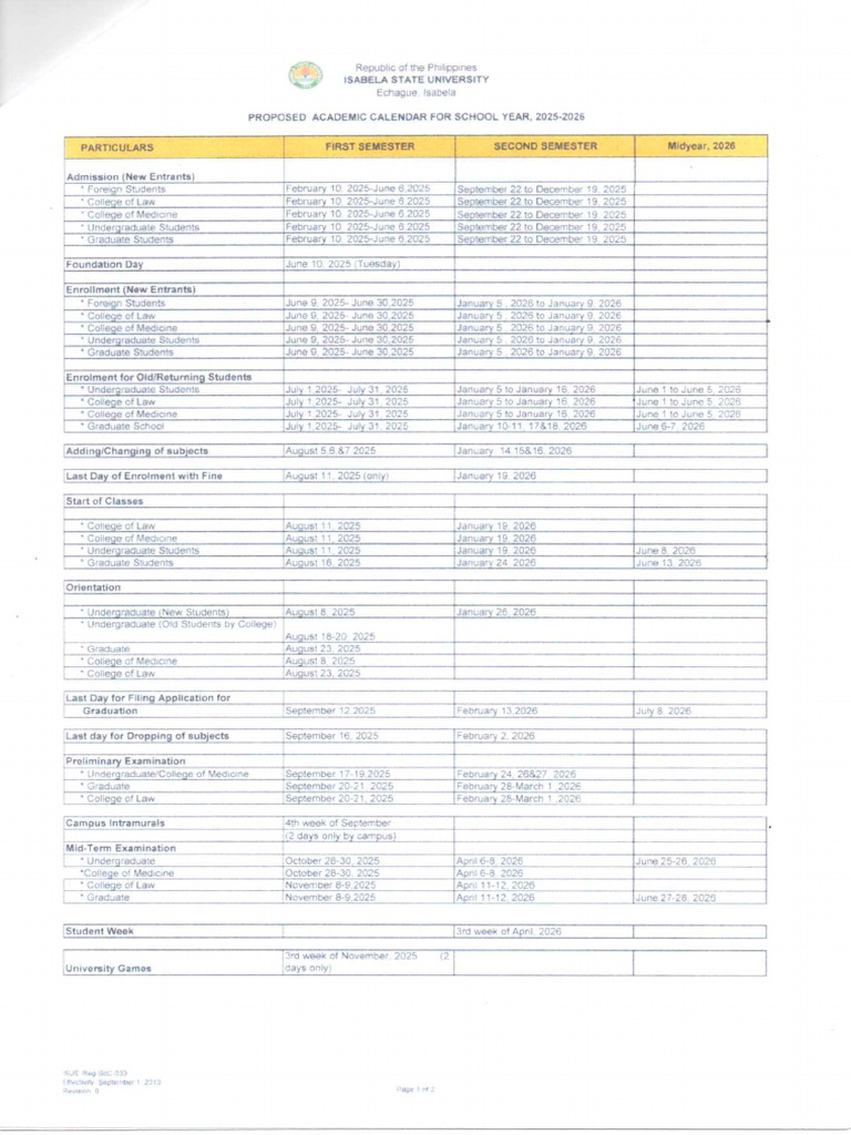 University Academic Calendar Sy 2025 2026 | PDF