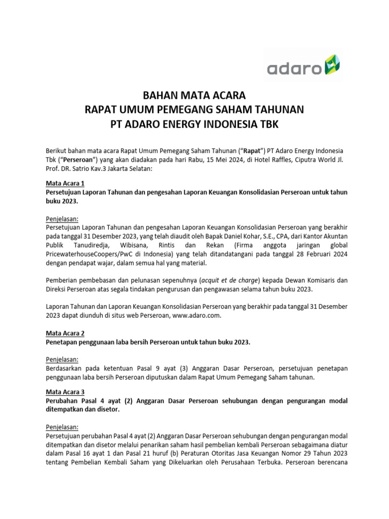 Bahan Mata Acara RUPST 2024 | PDF