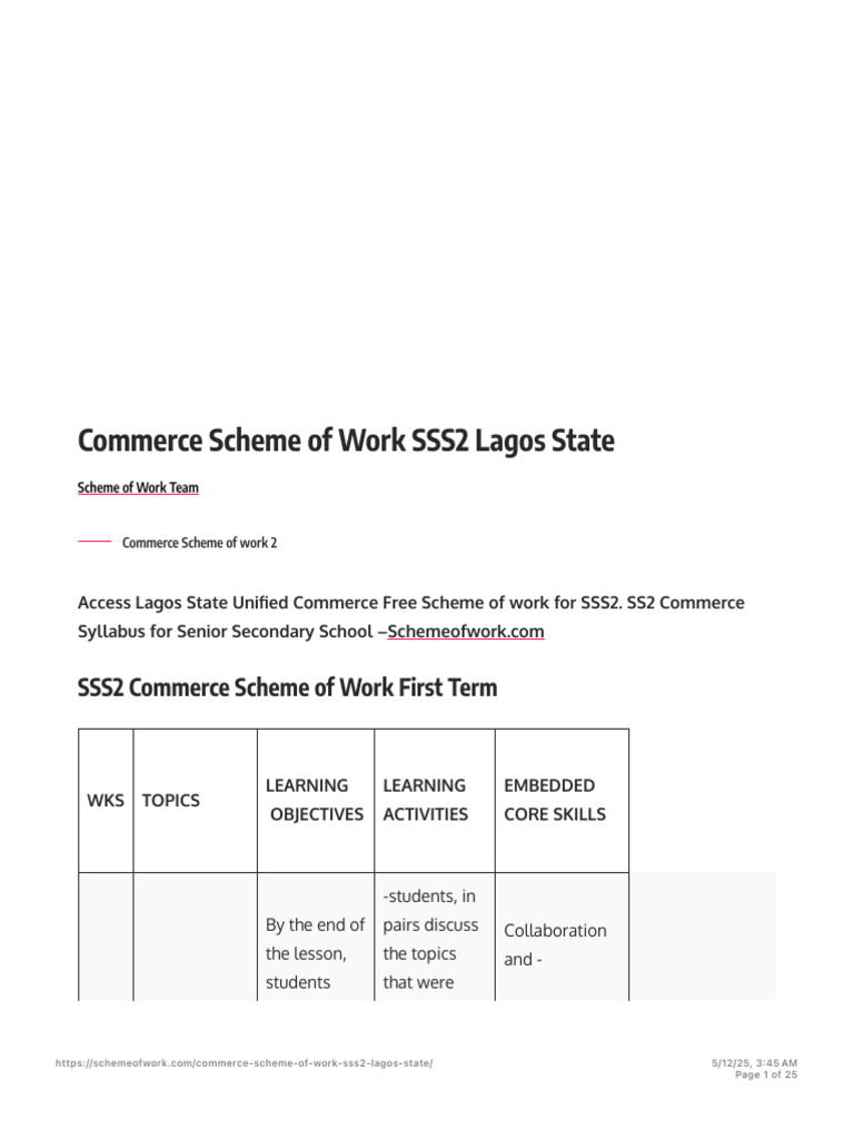 SS2 Commerce Scheme of Work Overview | PDF | Insurance | Critical Thinking
