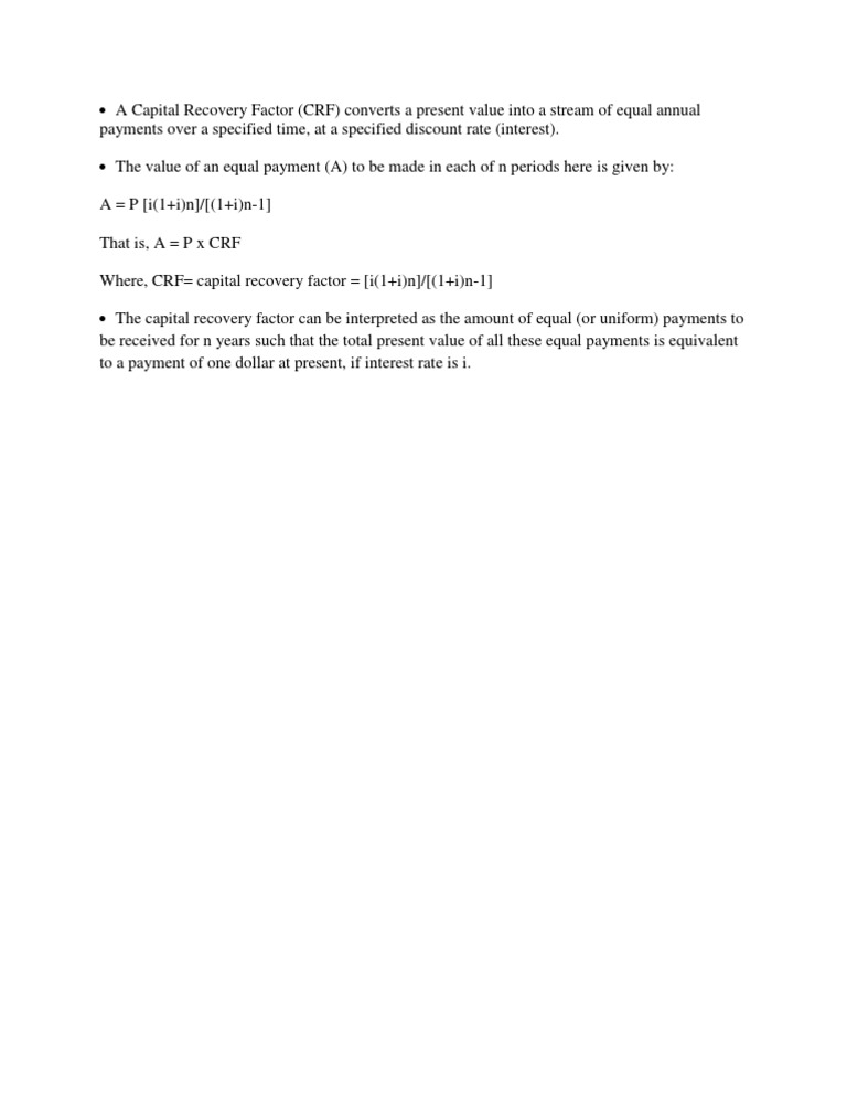 A Capital Recovery Factor | PDF