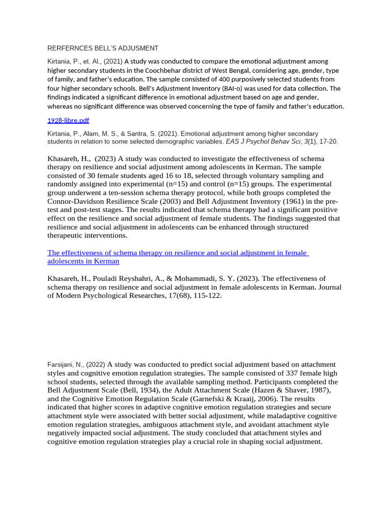 Emotional Adjustment in Adolescents Study | PDF | Emotional Self ...