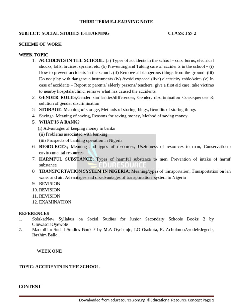 Third Term JSS 2 Social Studies | PDF | Banks | Transport