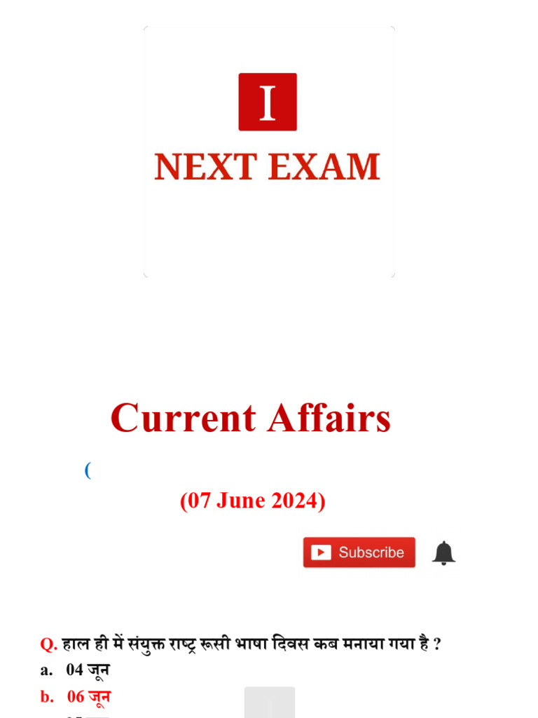 07 June 2024 Current Affairs by NEXT EXAM | PDF