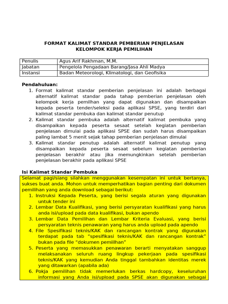 Format Kalimat Standar Penjelasan | PDF