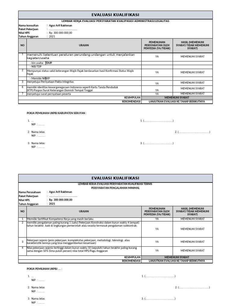Evaluasi Kualifikasi Konsultan 2021 | PDF