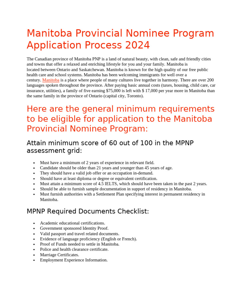 Manitoba PNP Application Guide 2024 | PDF