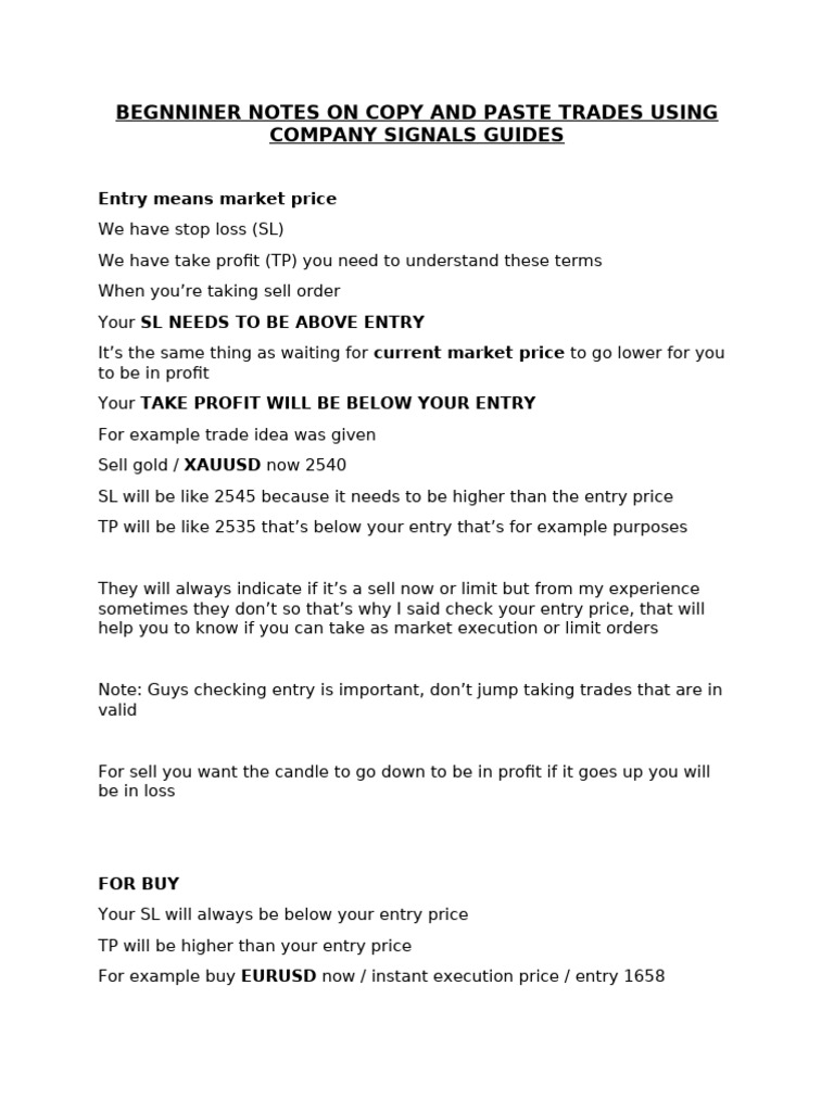 Begnniner Notes On Copy and Paste Trades Using Company Signals Guides ...