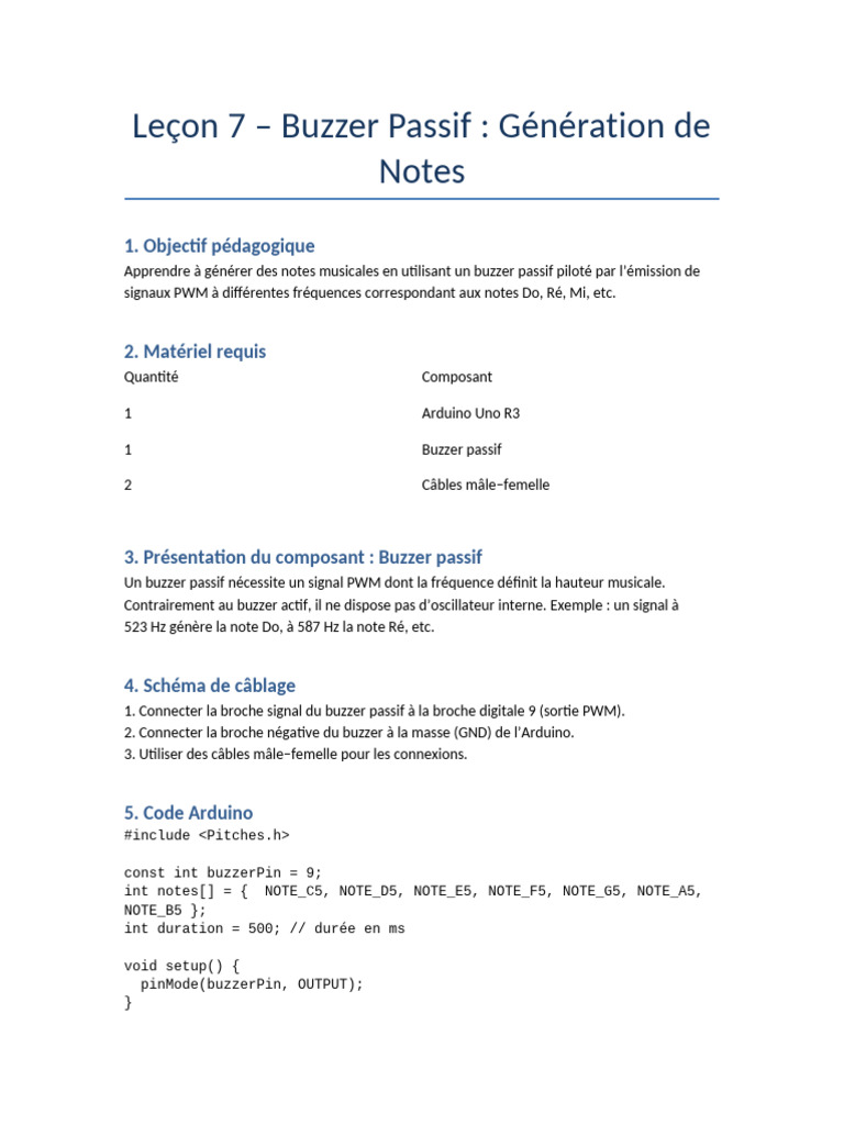 Génération de Notes avec Buzzer Passif | PDF