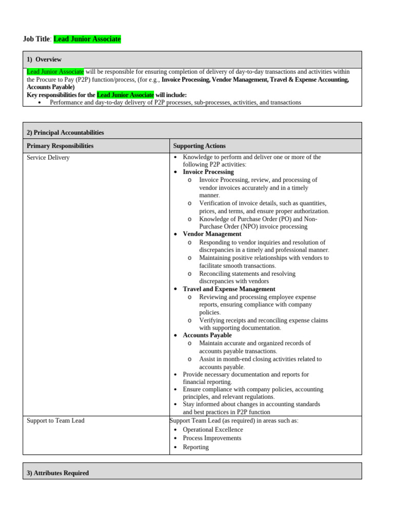 Lead Junior Associate - P2P Role | PDF | Accounts Payable | Invoice