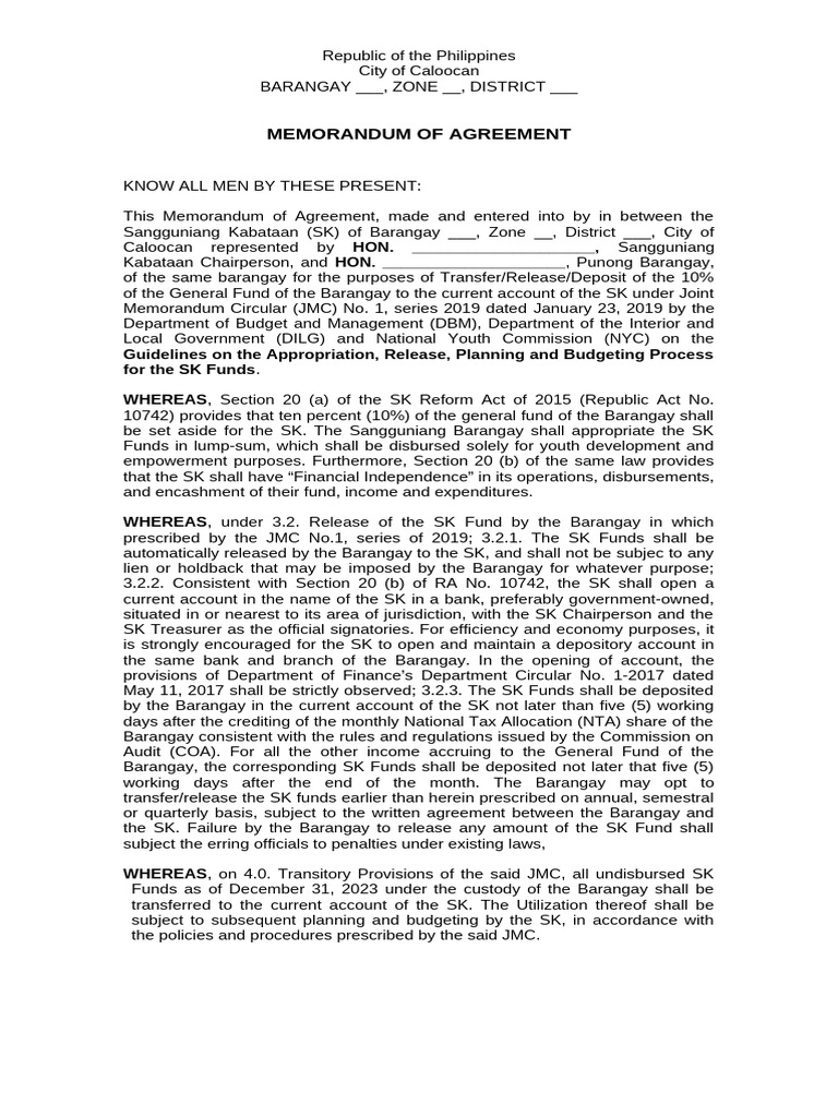 MOA SK and SB | PDF | Banks | Government Finances