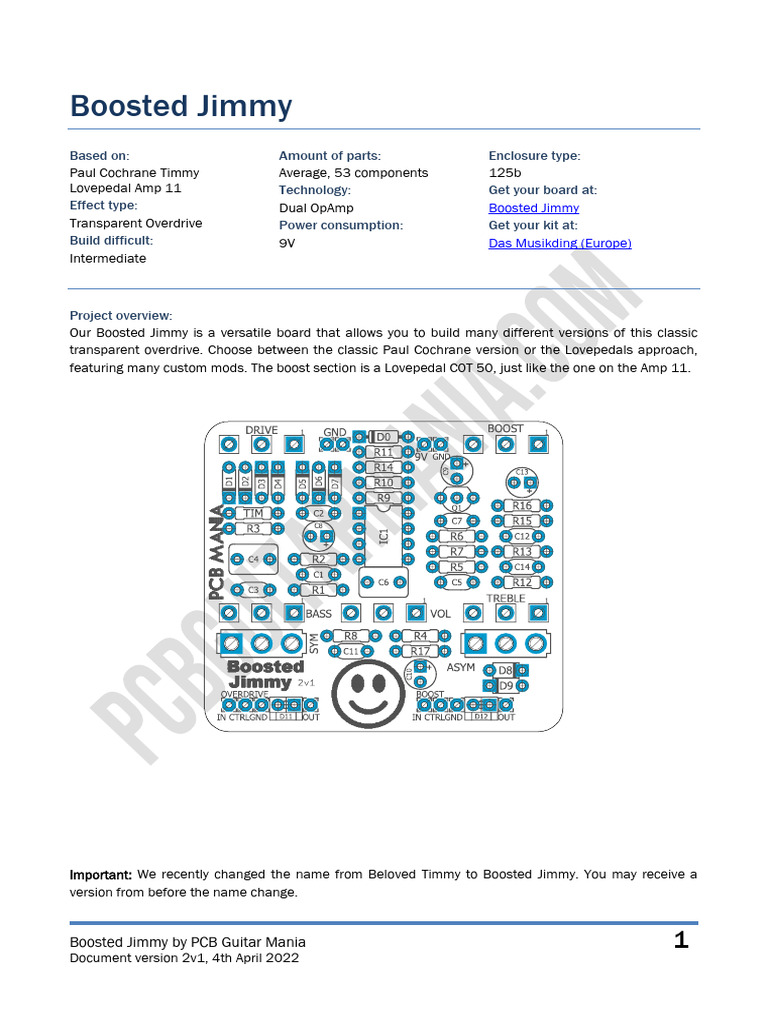 Boosted Jimmy 2v1 - Building Docs | PDF | Printed Circuit Board | Amplifier