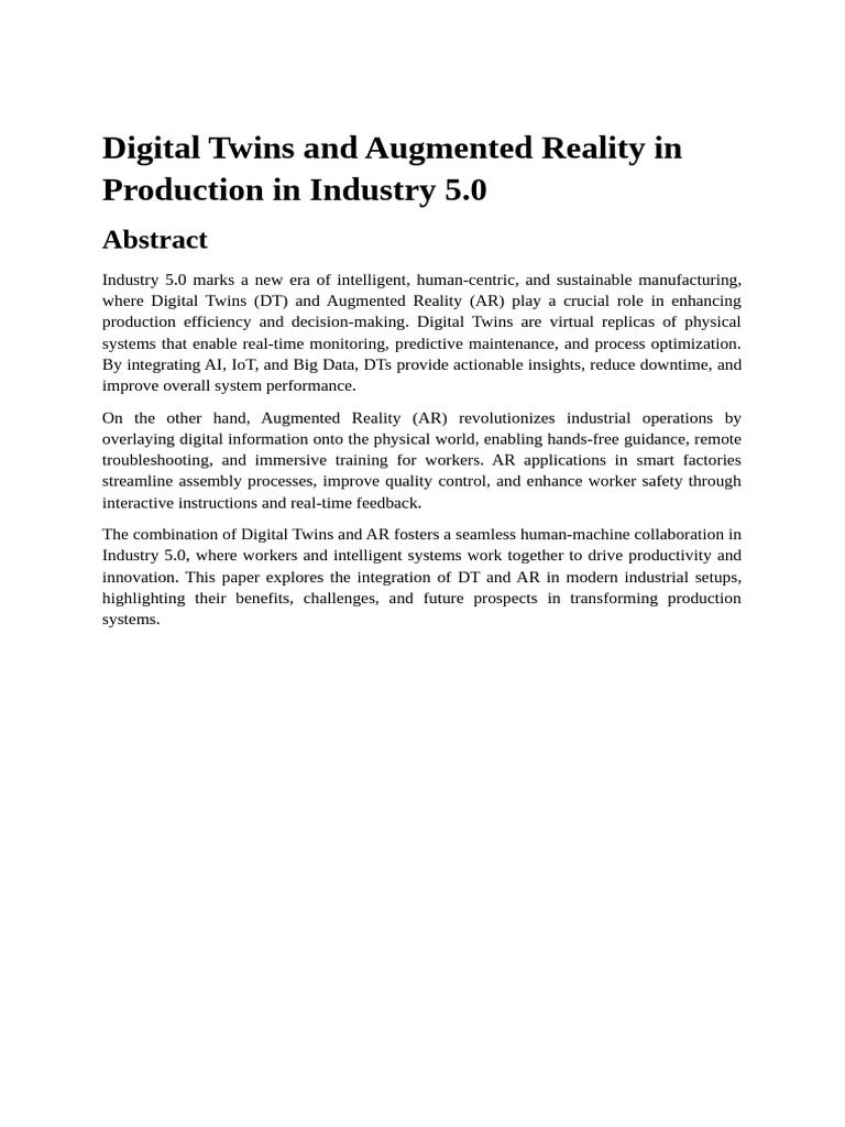 Digital Twins & AR in Industry 5.0 | PDF