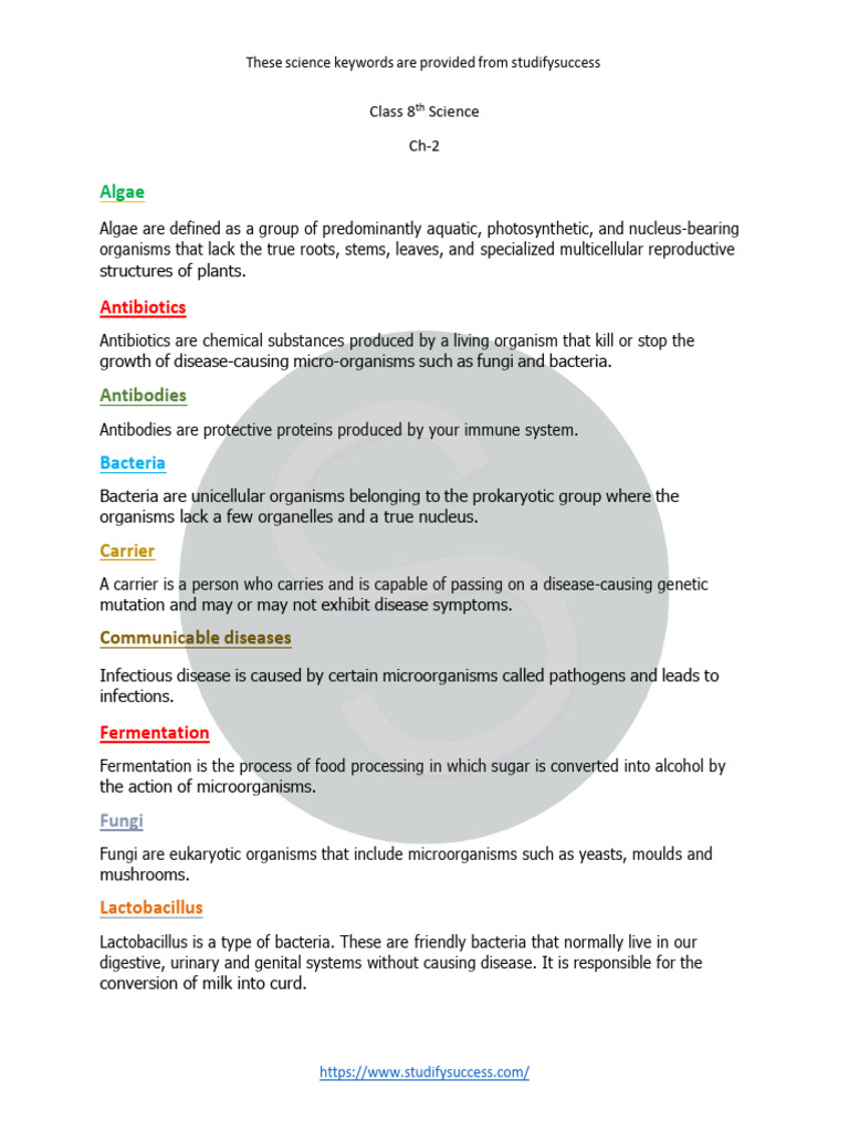 Class 8 Science ch-2 Keywords | PDF | Microorganism | Bacteria