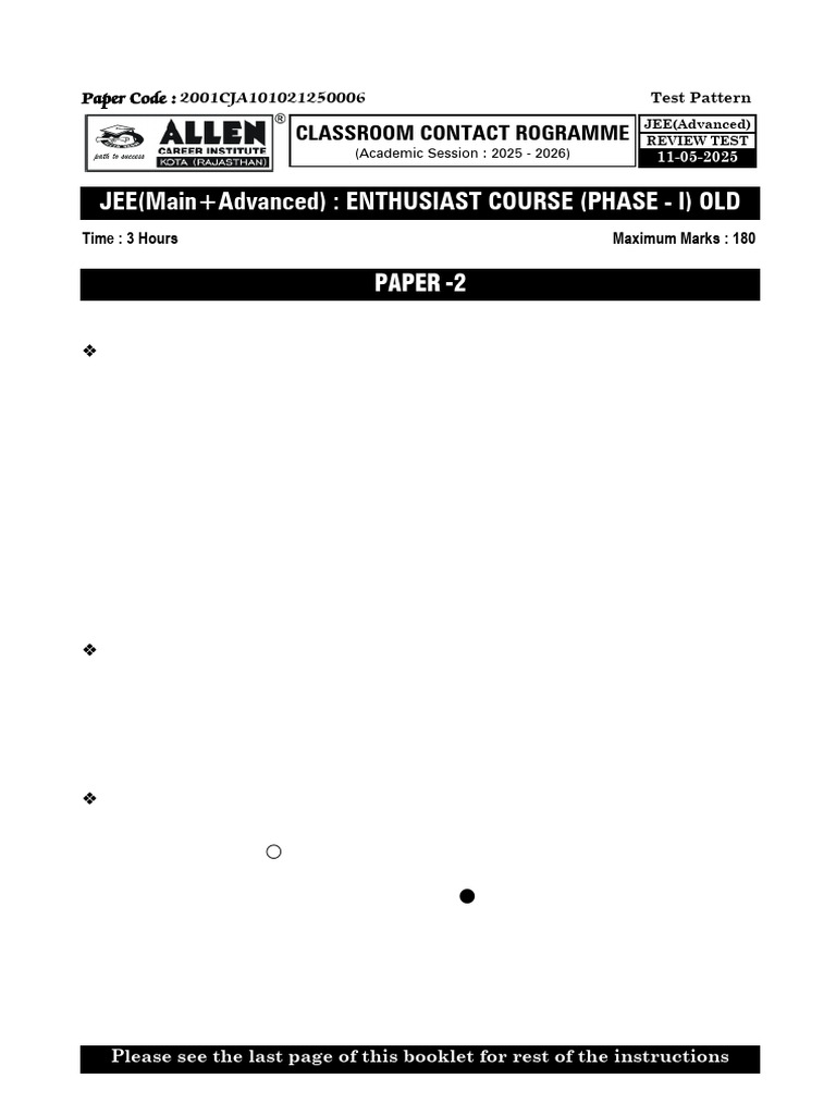 JEE Enthusiast Course Test Pattern | PDF | Radical (Chemistry ...