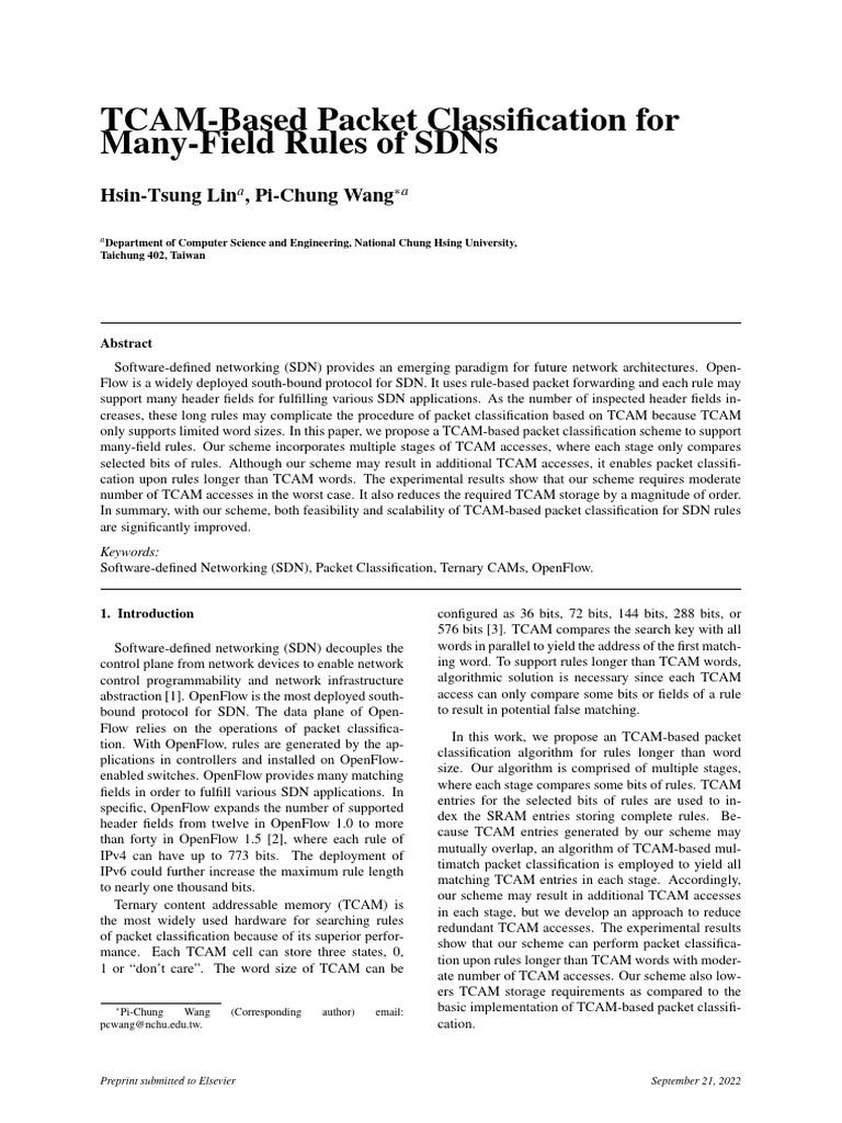 TCAM Packet Classification for SDN Rules | PDF | Computer Network ...