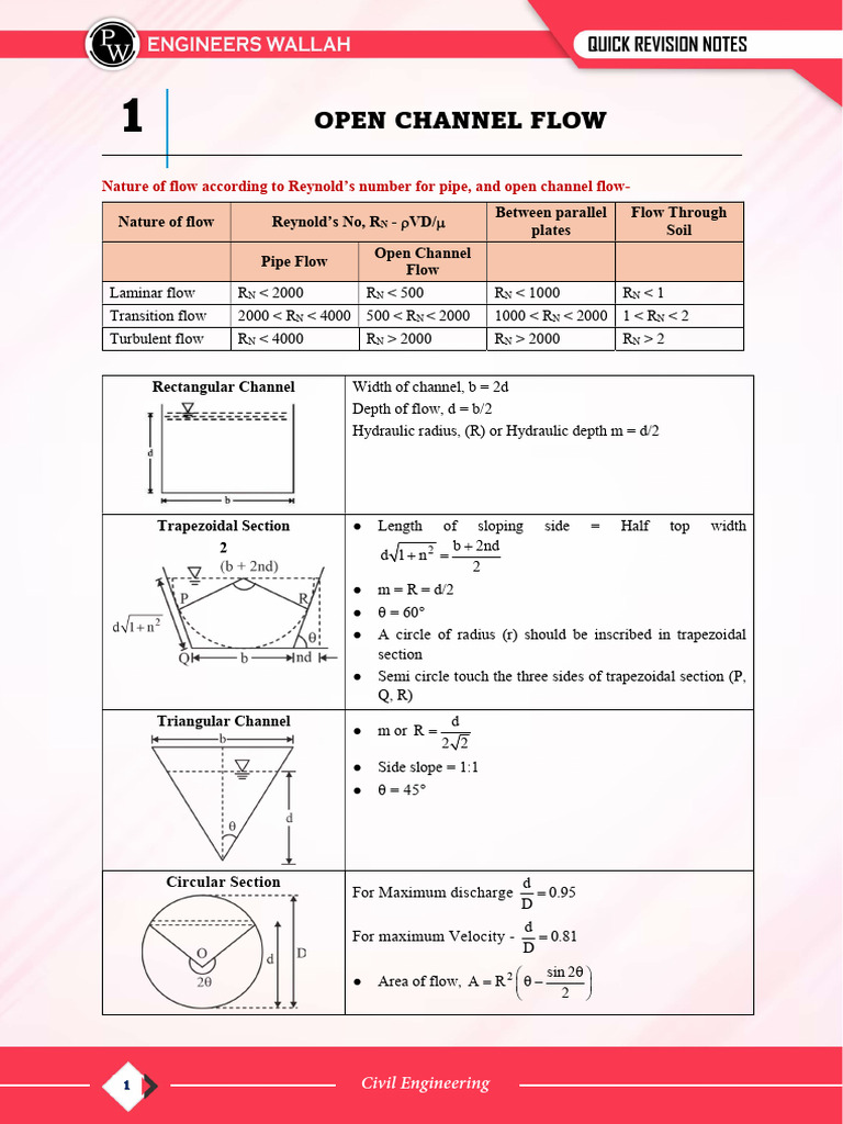 Open Channel Flow Classifications and Notes | PDF | Reynolds Number ...